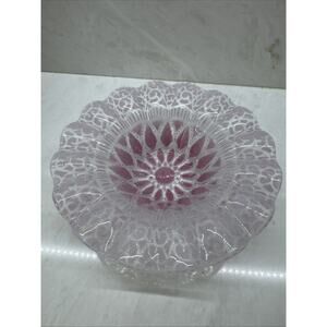 Sydenstricker Fused Glass Ruffled Bowl Pink And White Fluted 6.5” Round Art